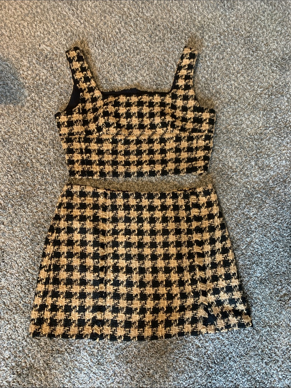 HOUSE OF HARLOW 1960 Black and Tan Houndstooth Mini Dress Set